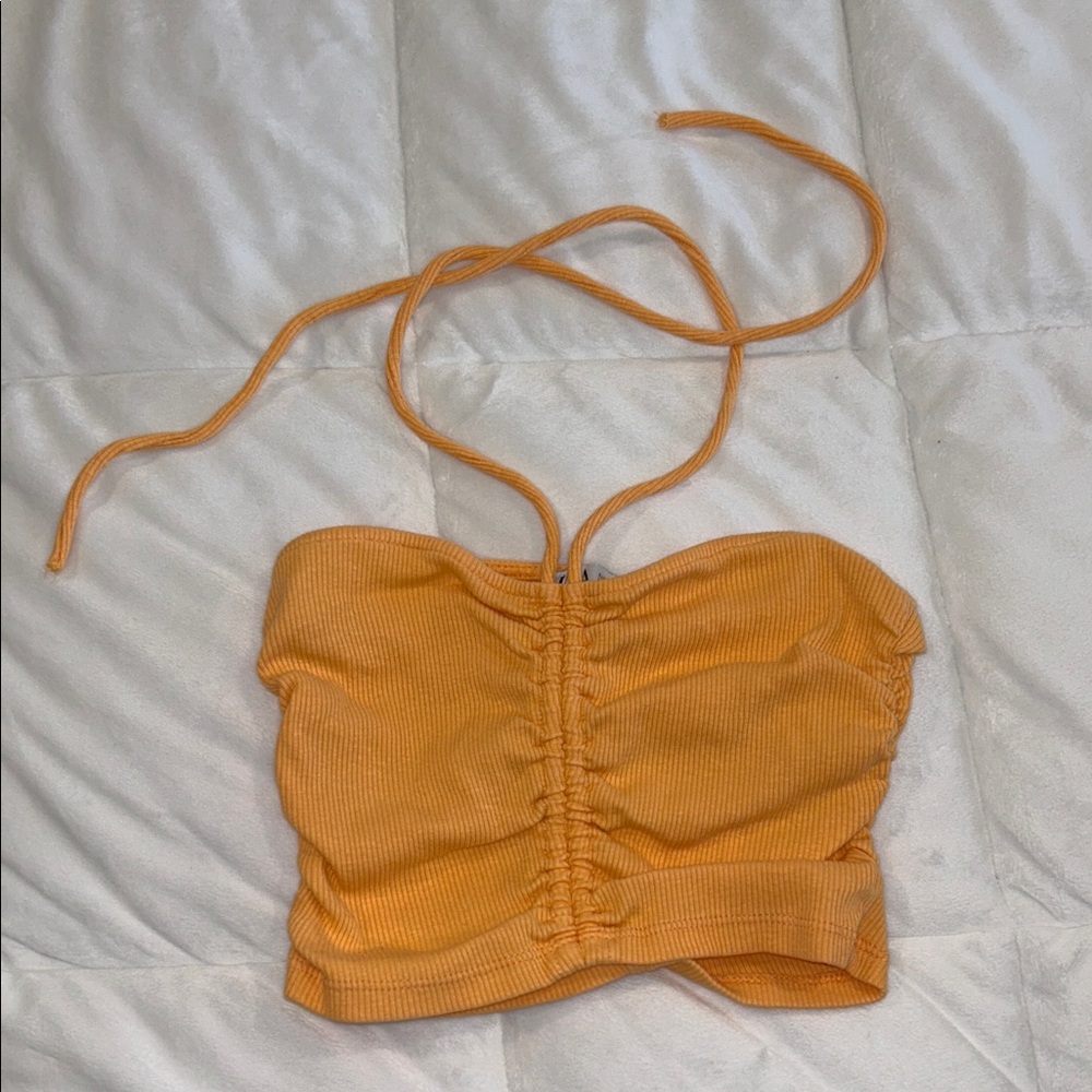 Zara Orange Ruched Halter Top